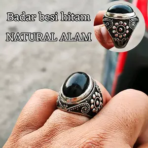 Cincin Batu badar besi hitam Natural nempel magnet murah / Batu akik