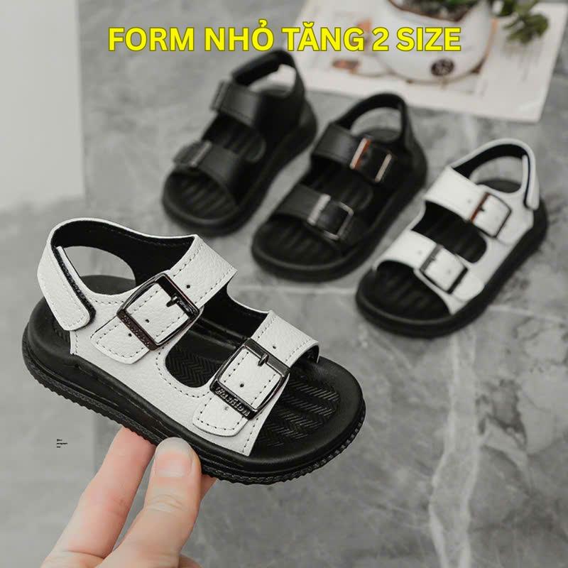 FORM NHỎ TĂNG 2 SIZE Dép Sandal Bé Trai Da Mềm Basic 2 Quai Dán Phong Cách Hàn Quốc Cho Bé từ 1 đến 9 tuổi Mã 1089