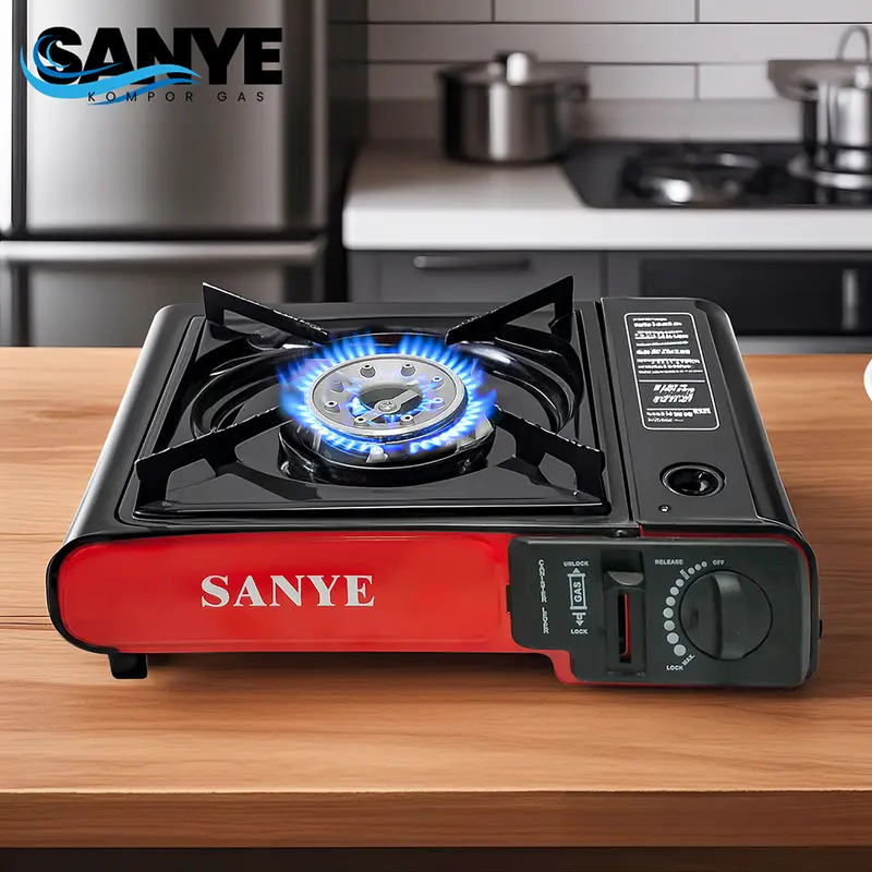 SANYE Kompor Gas Portable 1 Tungku Stainless Steel 2in1 Black Anti Ledak Safety Device H101 6