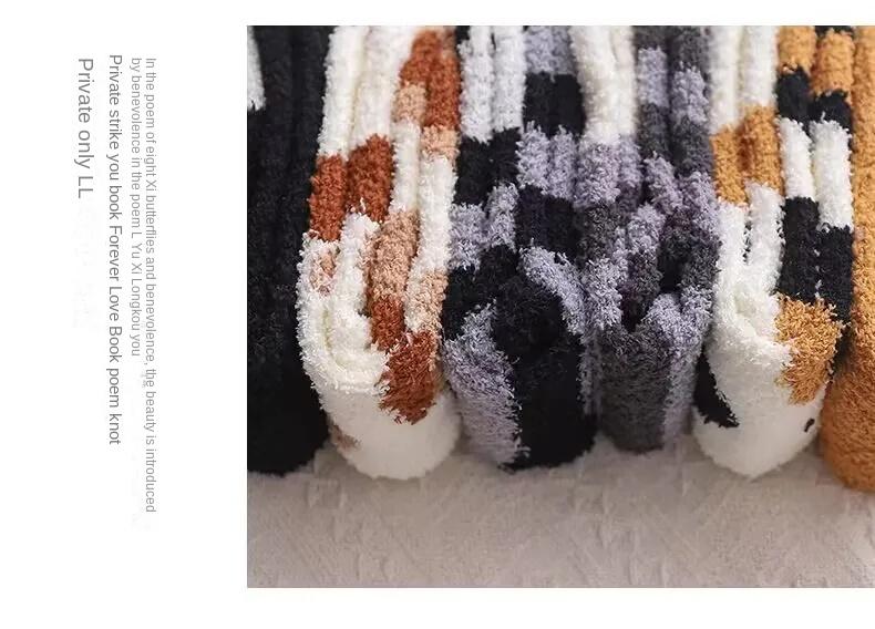 Product Introduction of Winter Lamb Kawaii Cartoon Socks for Women Cute 3d Dog Cat Paw Pattern Fleece Warm Thicken Funny Plush Socks Sleeping Socks 13