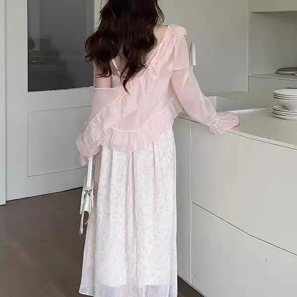 Gaun premium 9937 sifon setali korean style vintage plus outer Bunga baju pantai 7