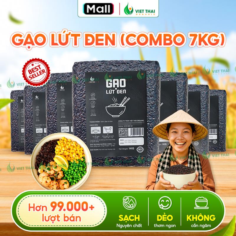 [Combo 7Kg Siêu Rẻ] Gạo Lứt Đen Eat Clean Thức Ăn Healthy Food Ngon Tiết Kiệm Việt Thái Organic (Túi 1KG)