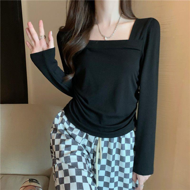 Baju Atasan Wanita Kaos Kerah Persegi Fashion Korean Style Wanita Lengan Panjang - BJ1690 6
