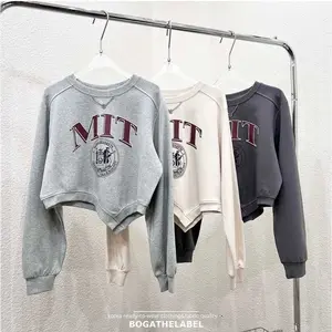 CROOPE MIT SWEATER OBLONG WANITA CREWNECK CROP TOP FLEECE Motif Tebal