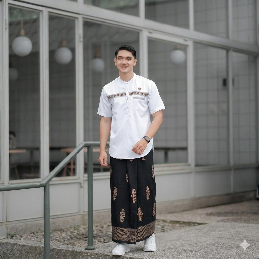 Paket Sarko Set sarung dan Baju koko muslim pria Lengan Pendek bahan katun