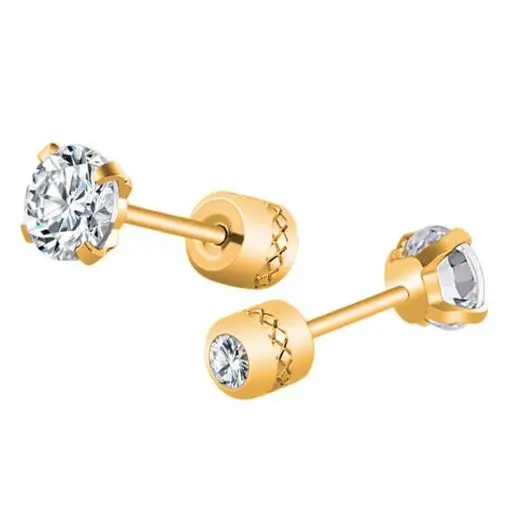 1 Pasang Anting Tindik Telinga Zirkon Kristal Baja Tahan Karat Perhiasan Tindik Sekrup 4