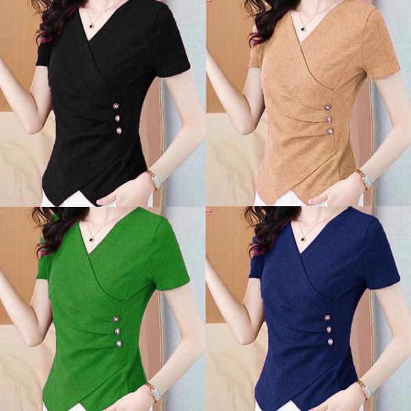  Áo Kiểu Nữ Tay Ngắn Thiết Kế Cách Điệu Phối Nút Sang Trọng Chất Thun Gân Co Giãn 8 Màu Chất Đẹp Form Chuẩn Thời Trang Hot Trend - AT72 
