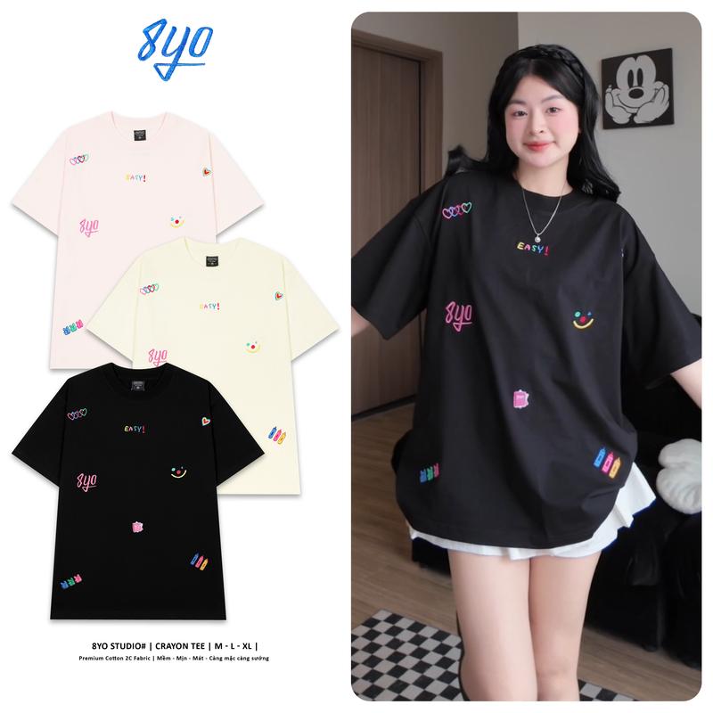 Áo Thun Thêu 8YO CRAYON Tee Cotton Mềm Mịn Mát - Áo Phông Cổ Tròn Local Brand Unisex Nam Nữ Form Rộng
