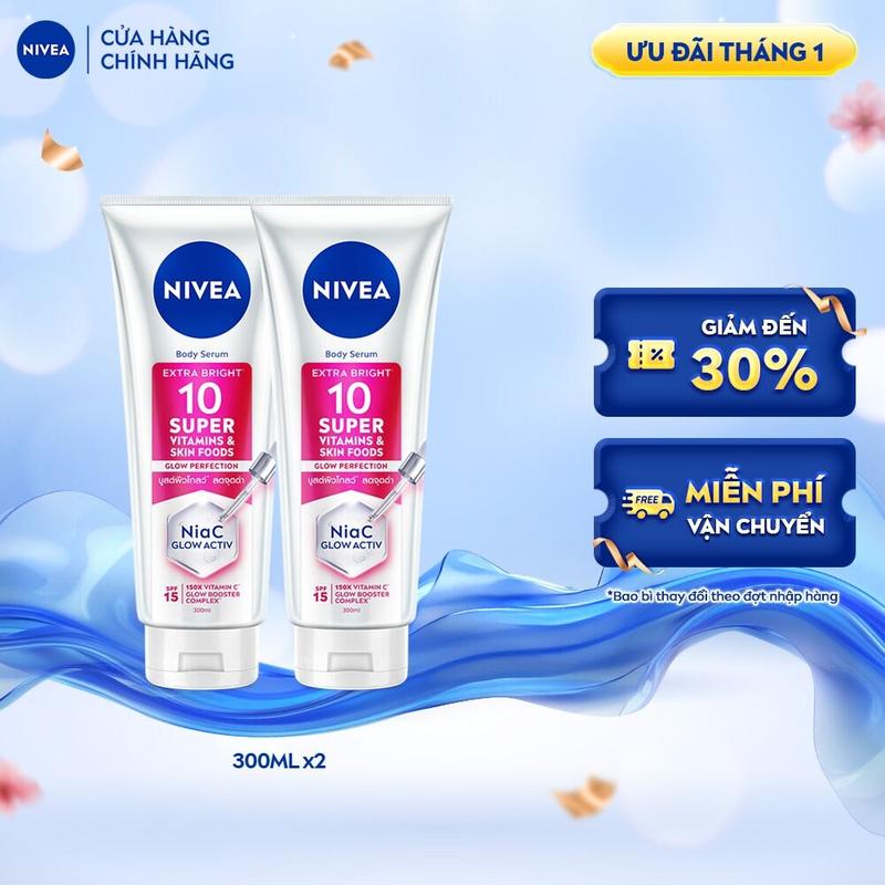 SP10 Bộ 2 Serum Dưỡng Thể NIVEA 10 Super Vitamins Sáng Da | Mờ Thâm & Đốm Nâu Sau 7 Ngày 300 ml - 93824x2