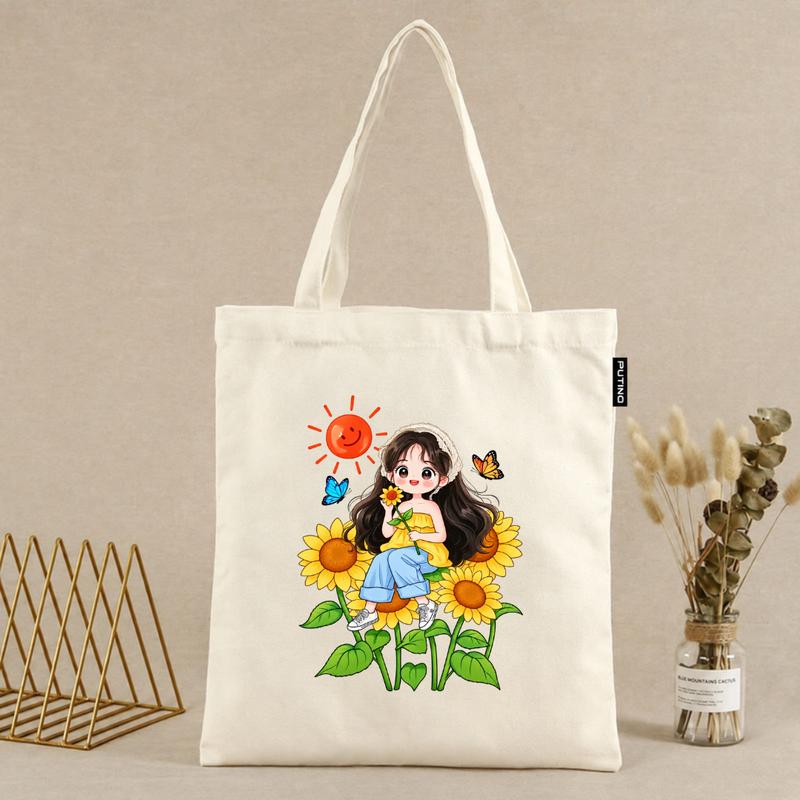Túi Tote Vải Canvas In Họa Tiết Cô Gái Phong Cách Hàn Quốc Size Lớn Dáng Tote Rộng Rãi Phù Hợp Đi Học Đi Làm Mua Sắm Du Lịch Dạo Phố