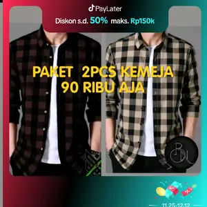 Paket hemat 2pcs kemeja flanel lengan panjang premium. pria dan wanita size M.L.xL