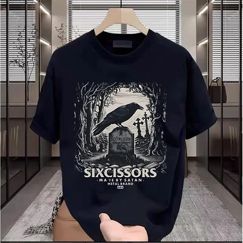 【Kaos Distro Pria】 Kaos Satanic 666 CROW T Shirt Musik Metal Unisex Pria Wanita Tshirt Vintage Uniseks DewasaPakaian Berkualitas kaos Dasar Pria Kaos Santai Kaos Hipster Kaos yang dicetak t-shirt Pria&Wanita 0