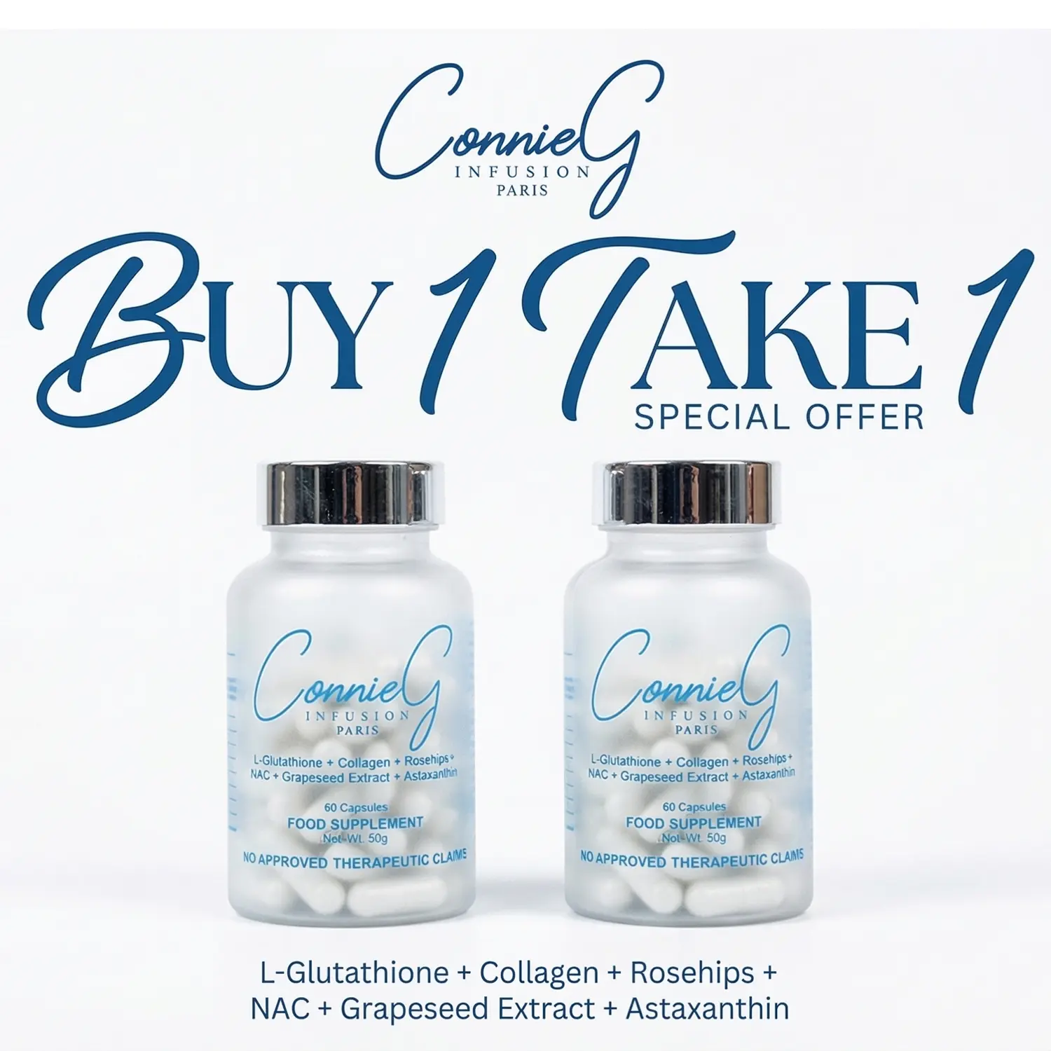 CONNIE G INFUSION Collagen + L-Glutathione + Rosehips + Grape Seed Extract + NAC + Astaxanthin 500mg x 60 Capsules (BUY1 TAKE1) - TikTok Shop Philippines CONNIE G INFUSION Collagen + L-Glutathione + Rosehips + Grape Seed Extract + NAC + Astaxanthin 500mg x 60 Capsules (BUY1 TAKE1) - TikTok Shop Philippines