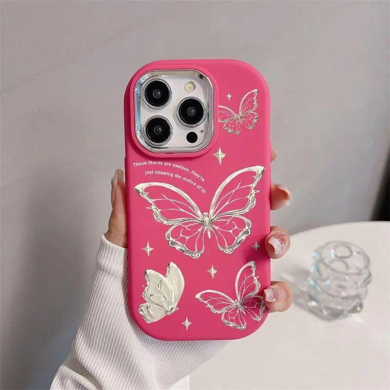 case IP 11 XR 12 13 14 15 7 8 XS plus Pro Max,Fashion Cute cartoon Silver Beautiful Butterfly,Durable couple gift Protective Indonesia Case for Girl 0