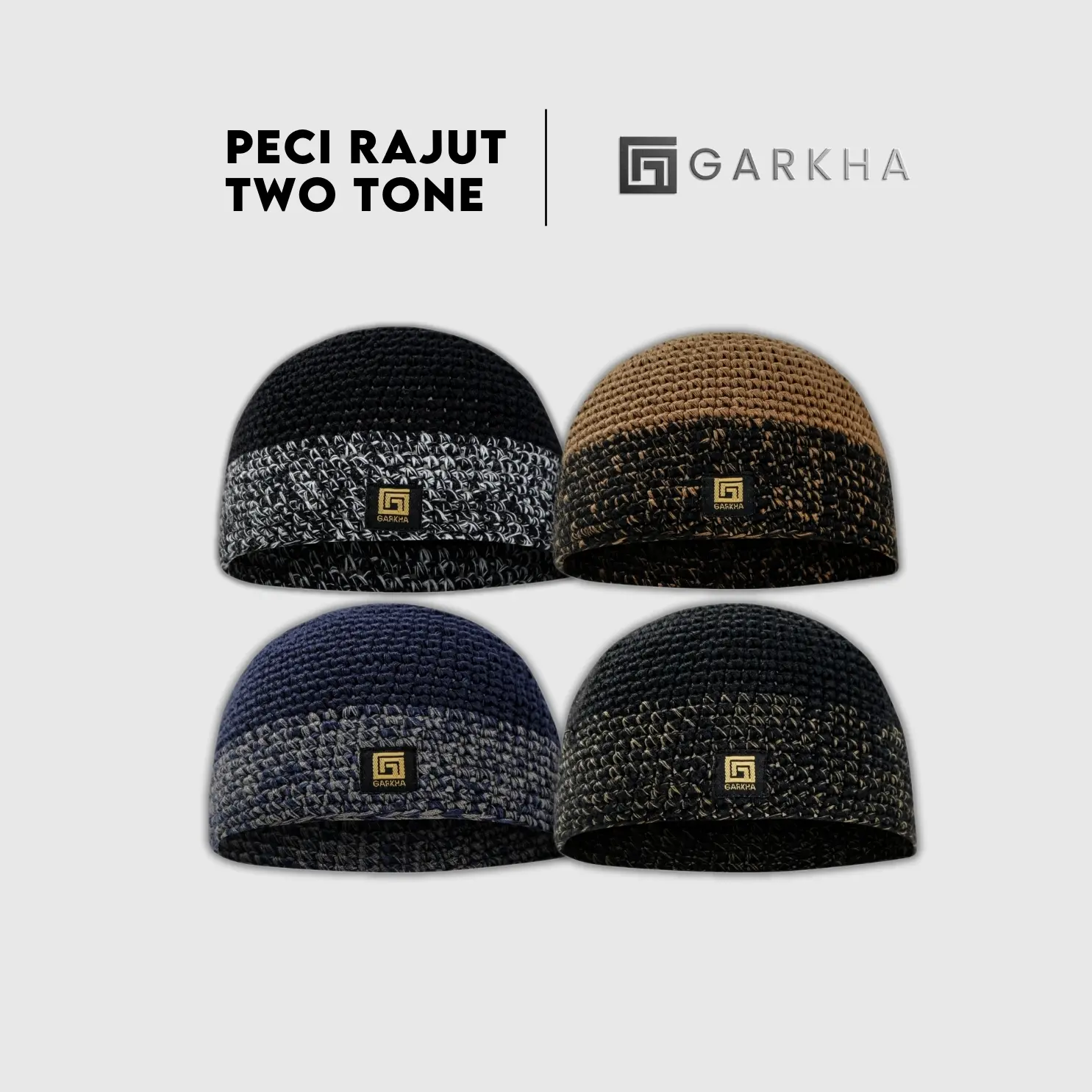 GARKHA Peci Rajut Pria Handmade Premium Yaman Tebal Original Kombinasi Two tone | Kopiah