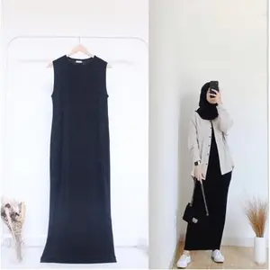 Gamis Tanpa Lengan Inner Long Dress Jersey Dalaman Baju Muslim Nyaman Manset Basic Fit Cream Spandex Wanita Panjang Hitam Abu Maroon