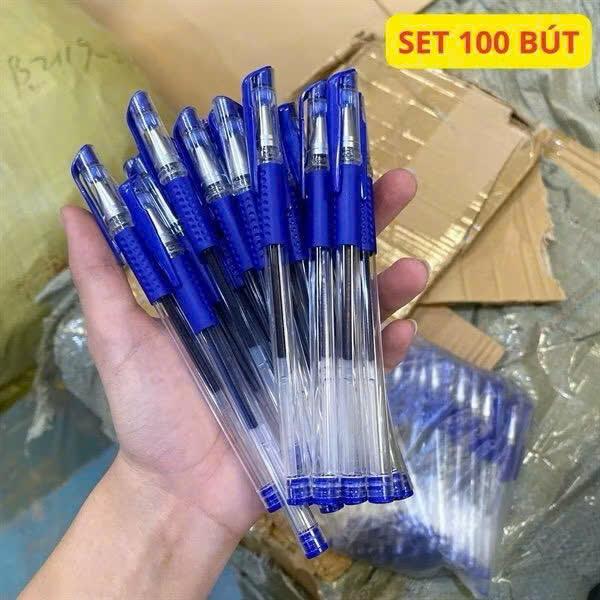 sét 100 cây bút viết văn phòng dùng cho học sinh sinh viên mực xanh nét đều đẹp tốt