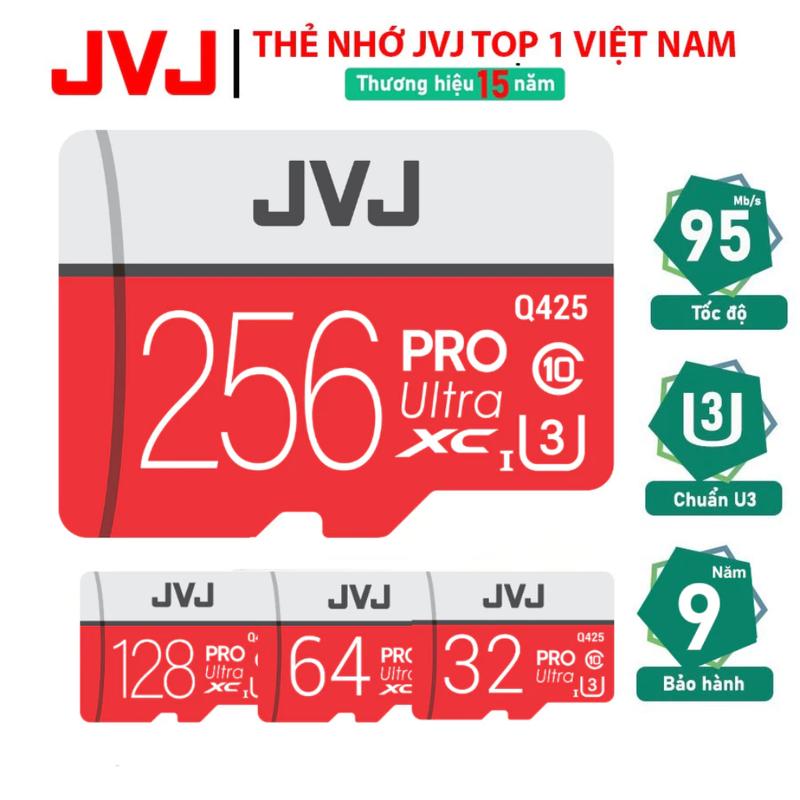 Thẻ nhớ 256Gb JVJ Pro U3 Class 10 MicroSDHC – chuyên dụng cho CAMERA tốc độ cao tương thích với mọi thiết bị - BH 5 Năm