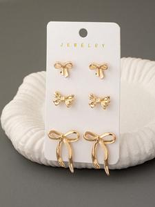 Conjunto de 3 pares de pendientes con lazo, accesorios de joyería con lazo a la moda, kit de pendientes elegante para mujeres y niñas