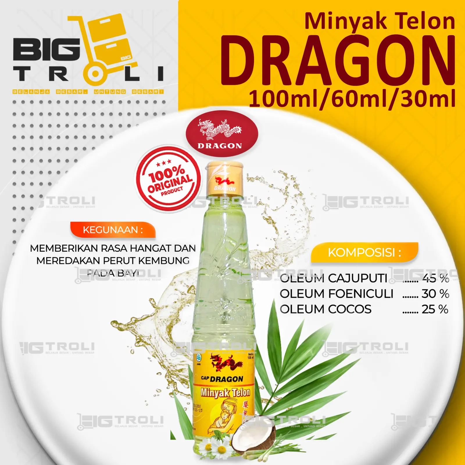 Minyak Telon Dragon / Dragon Minyak Telon Herbal Plus 100ml | 60ml | 30ml