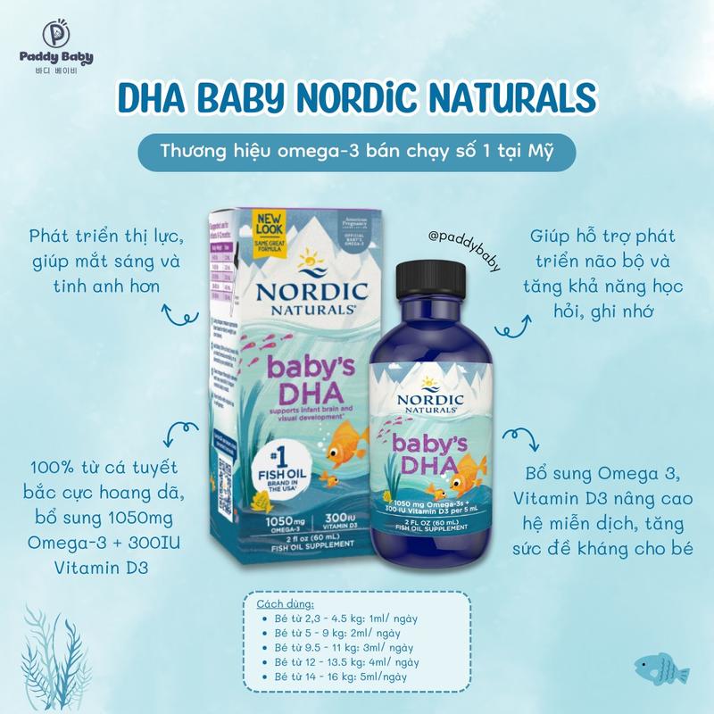 DHA Nordic Naturals Baby's Hỗ Trợ Bổ Sung Omega 3 & Vitamin D3 Cho Bé Từ Sơ Sinh 1050mg DHA 350mg EPA 485mg DHA 300IU Vitamin D3 Không Gluten