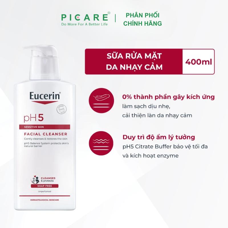 Sữa Rửa Mặt Ph5 Cho Da Nhạy Cảm Eucerin Facial Cleanser Sensitive Skin 400ml - 63080 Skincare Đường sữa rửa mặt Cho Bé Từ 3 Tuổi