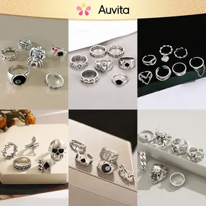 Auvita Set Cincin Pria Wanita Gaya Retro Punk Rings Fashion Aksesoris Cincin Fashion Casual