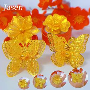 Cincin Terbuka Boleh Laras, Ringan Baru, Mewah dan Fesyen, Rekaan Bunga dan Rama-rama Besar, Tidak Luntur cincin bunga mawar