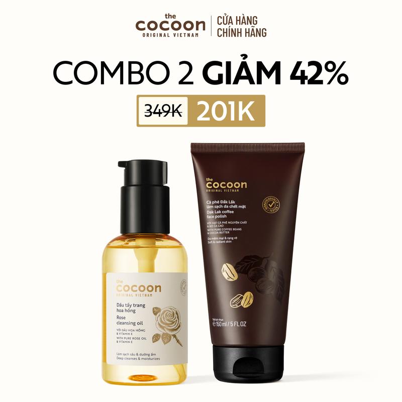 COMBO 1 Dầu tẩy trang Hoa Hồng Cocoon 140ml + 1 Tẩy da chết mặt cà phê Đắk Lắk…