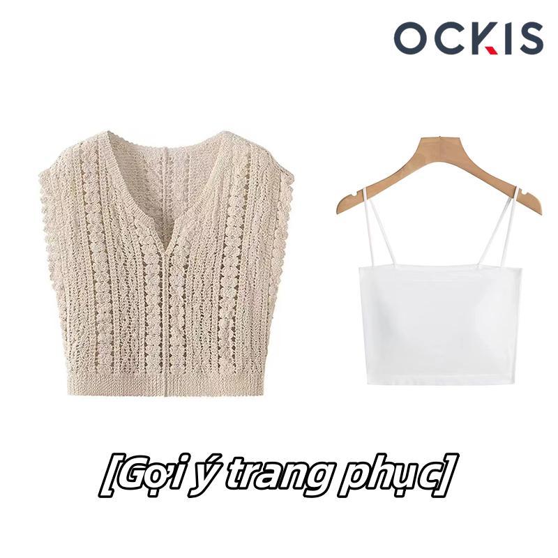 Áo Khoác Dệt Kim Quyến Rũ, OCKIS, Với Chi Tiết Khoen, Áo Len Cổ Chữ V Phong Cách Hàn Quốc, Dành Cho Nữ, [Thanh Toán Khi Nhận Hàng] 6
