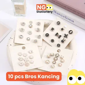 NG Stationery - 10pcs Bros Kancing Fashion Wanita Brooch Pin Kerah Hijab Klik Pin Baju Wanita Aksesories Fashion Bross Pin