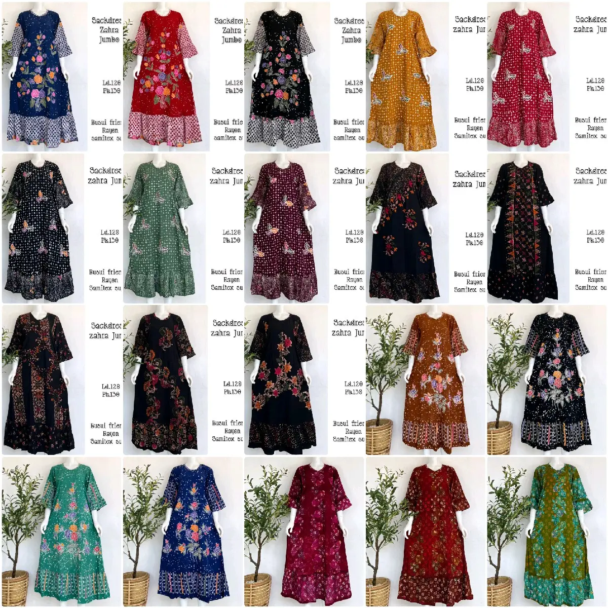 sekdres setorjoan jumbo ld 120  batik cap Bunga multicolor babarpindo bisa cod Rayon Nyaman Teba Gamisl Midi Kombinasi Motif Variasi Panjang Mewah Rempel Wudhu Kain Tebal
