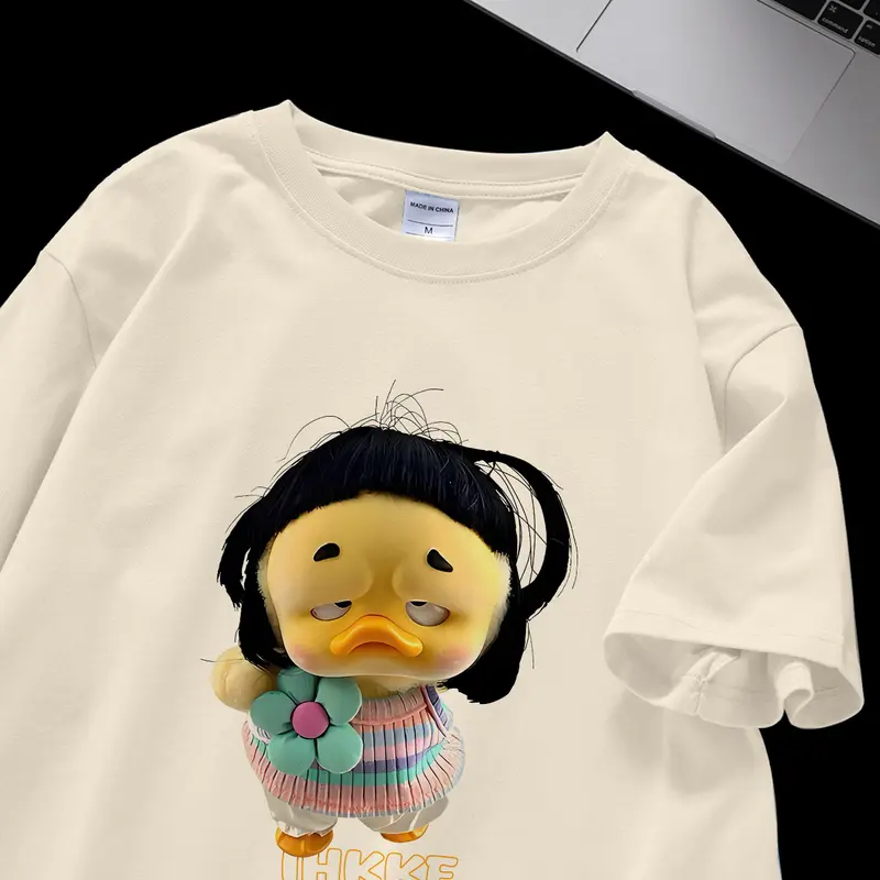 <TMG> T-shirt dicuci kebesaran | Cetakan upset duck lucu | T-shirt katun multi-warna berkualitas tinggi, baju aesthetic lucu kece premium,T-shirt katun oversized wanita dalam kualitas dicuci hitam dan putih  I000944 1