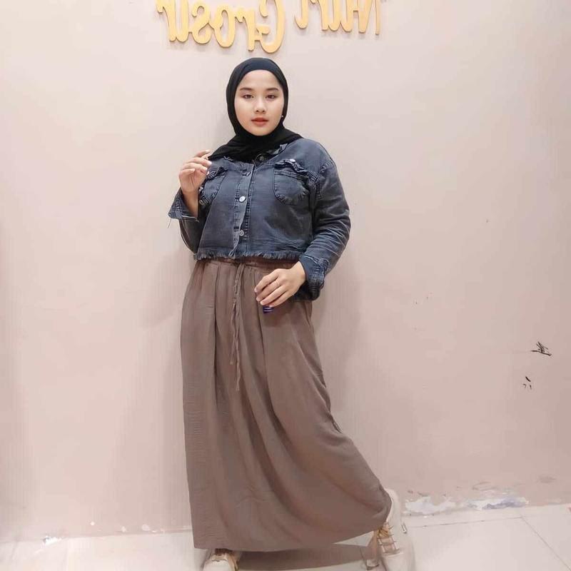 Rok Maxi  Panjang  crinkle  Airflow   Wanita Variasi tali serut Size jumbo Muslim 0