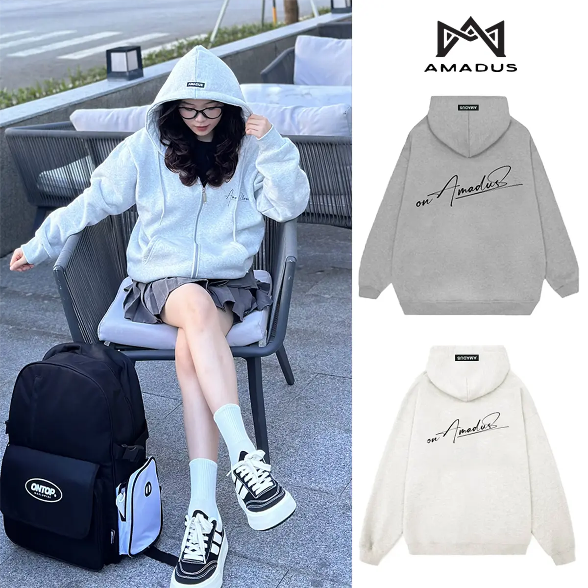 Áo HOODIE ZIP In Amadus Nỉ Bông - Nỉ 2 Da Unisex Nam Nữ Kéo Khóa - AD11