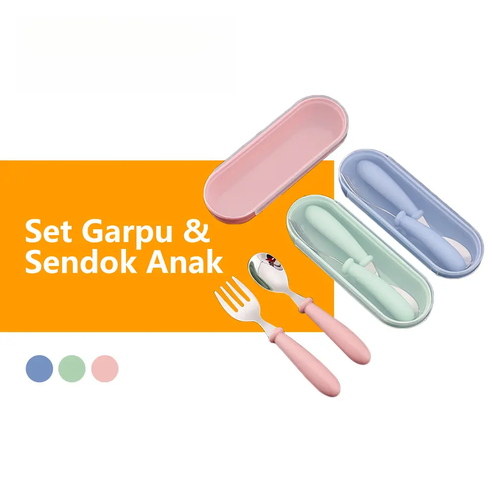 Koleksi Pakaian Modis Bernuansa Bulan Sendok Garpu Anak 1-7 Tahun, Stainless Steel Set Untuk Belajar Makan