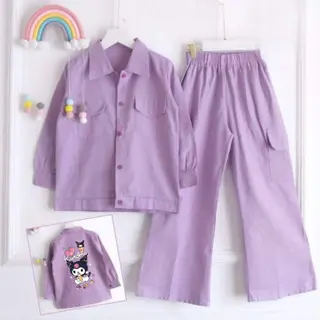 Setelan Anak Kuromi Set Baju anak Terbaru Bahan Polo Linen Terlaris Untuk Anak Umur 3-15 Tahun 1