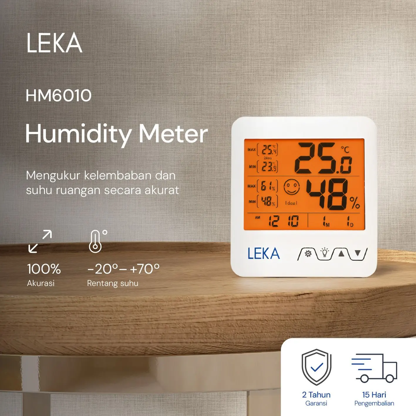 LEKA - HM6010 Humidity Meter - Hygrometer Thermometer - Pengukur Suhu dan Kelembaban Ruangan