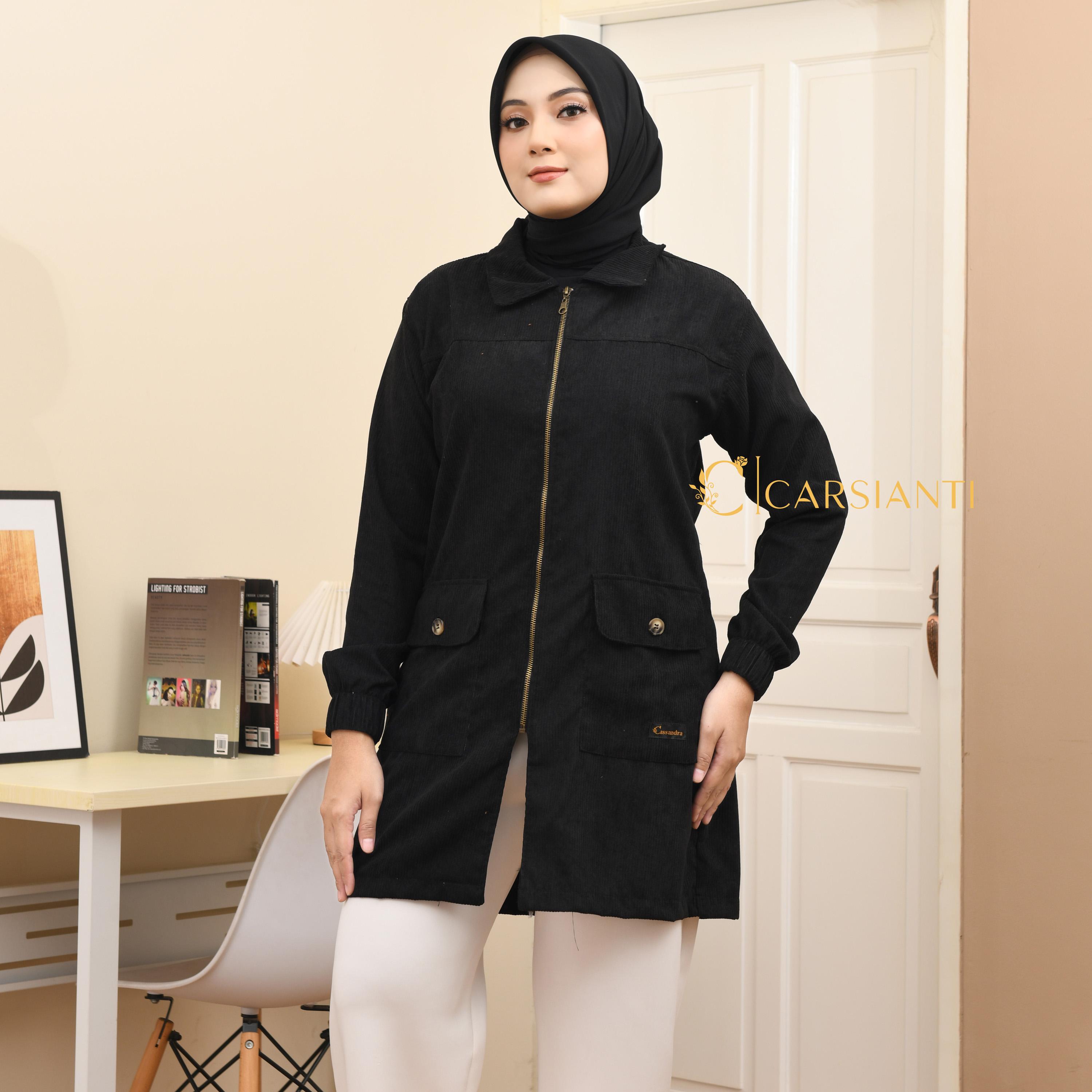 Carsianti Isabella Jaket Wanita Muslimah Jaket Basic Panjang Bahan Corduroy Resleting Besi