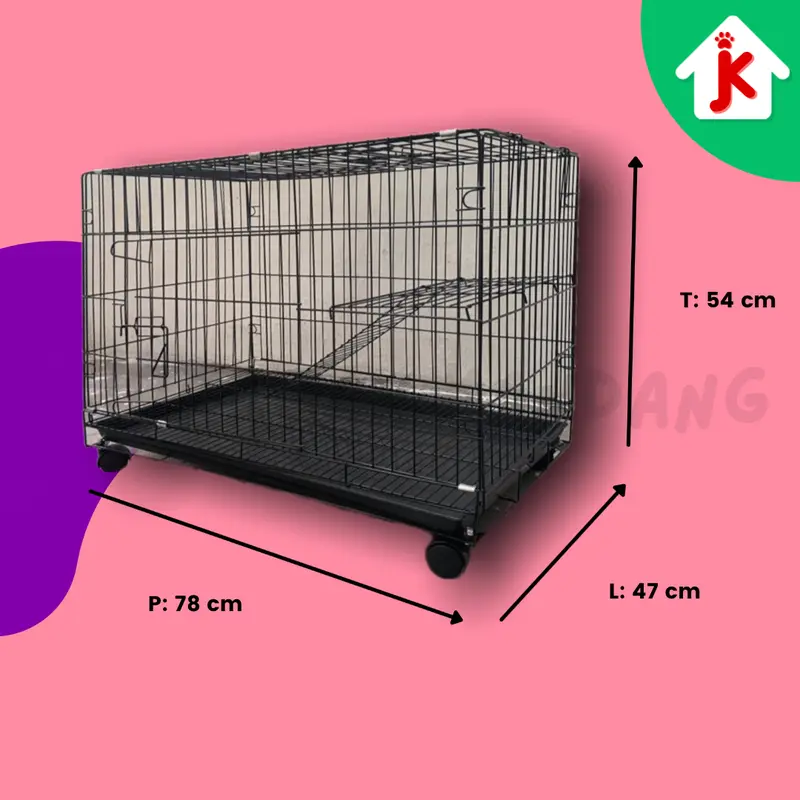 KANDANG HEWAN KUCING ANJING TINGKAT UKURAN JUMBO BESI LIPAT 78 x 47 x 54 2