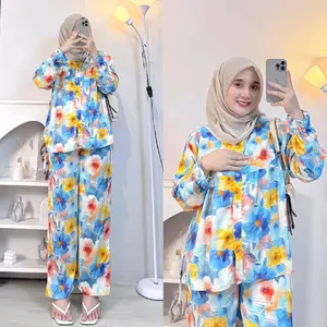 SET RANIA MOTIF BUNGA BAHAN RAYON PREMIUM SUPER ADEM Setelan Muslim Wanita