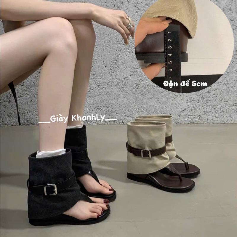 Bốt xỏ ngón đai da style Hàn gót xuồng 5cm ELLA Mã 725