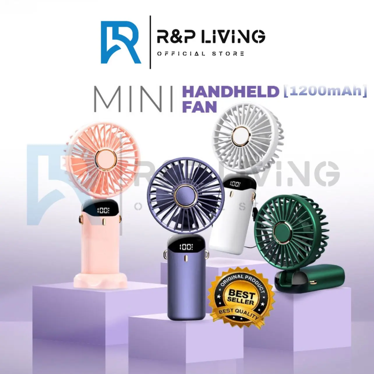 R&P [READY] Kipas Angin 5-Speed Wind REAL 1200mAh Kipas Genggam Portabel Karakter LED Display