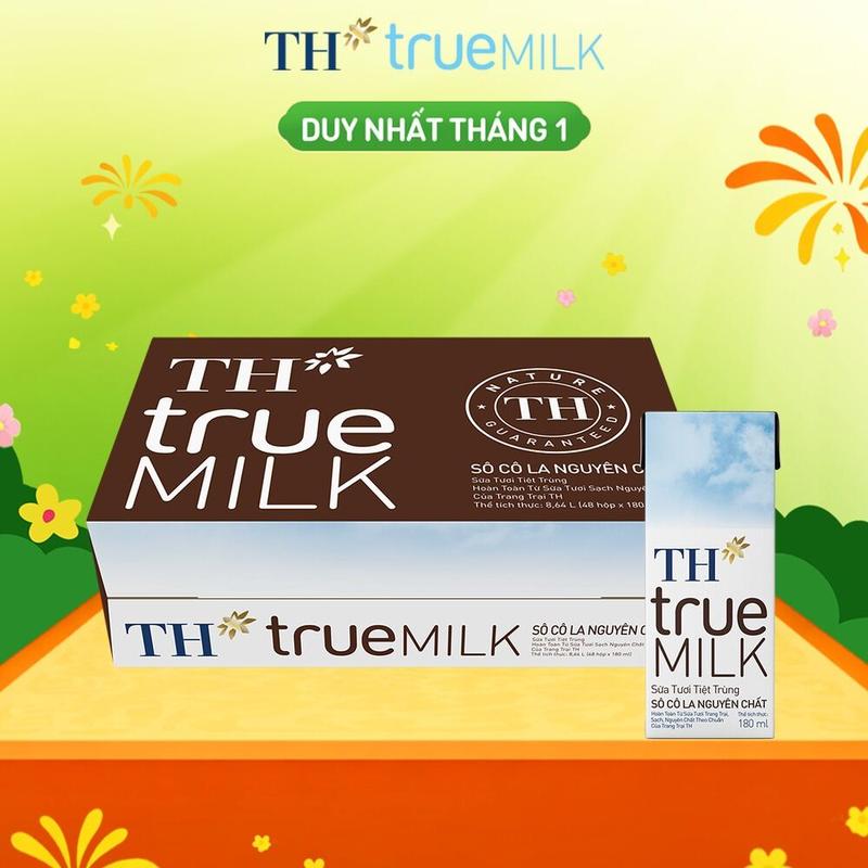 Thùng 48 hộp sữa tươi tiệt trùng TH true MILK sôcôla nguyên chất 180 ml 180 ml x 48