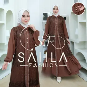 Fashion Muslim Gamis New Mariska Dress Brukat mix Swarovsky/ Crinkle Airflow Premium/ Pakaian Wanita Baju Seragam Pengajian