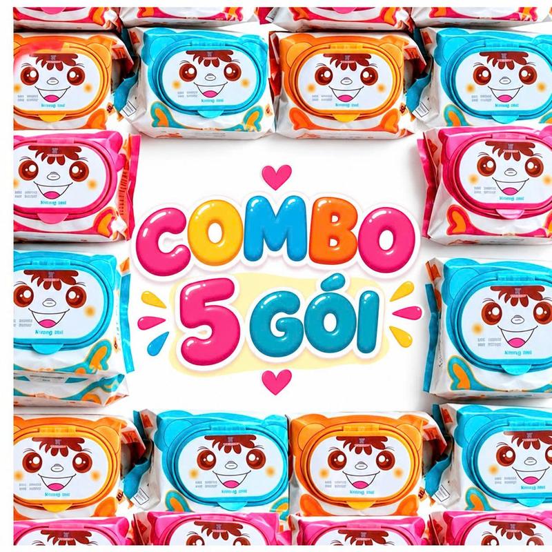 Combo 5 Gói Khăn Ướt AnMy Baby- Vải Dày-Không Mùi-Tiết Kiệm-An Toàn-Tiện Lợi-Cân Nặng 270gr->350gr