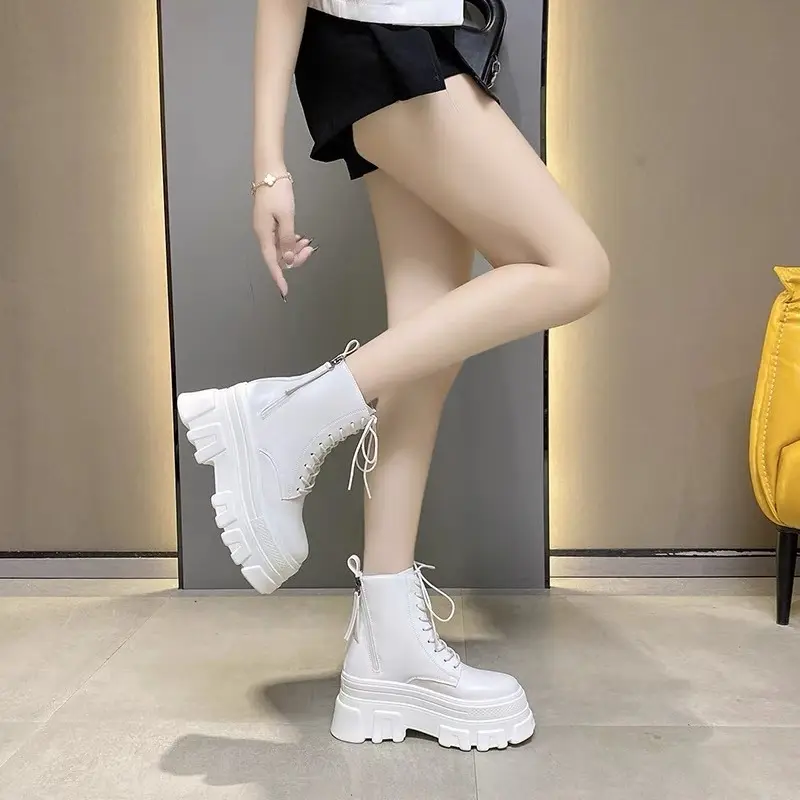 Bốt Nữ, Thời Trang Hàn Quốc, Cắt Cao, Có Khóa Kéo Và Dây Buộc 0