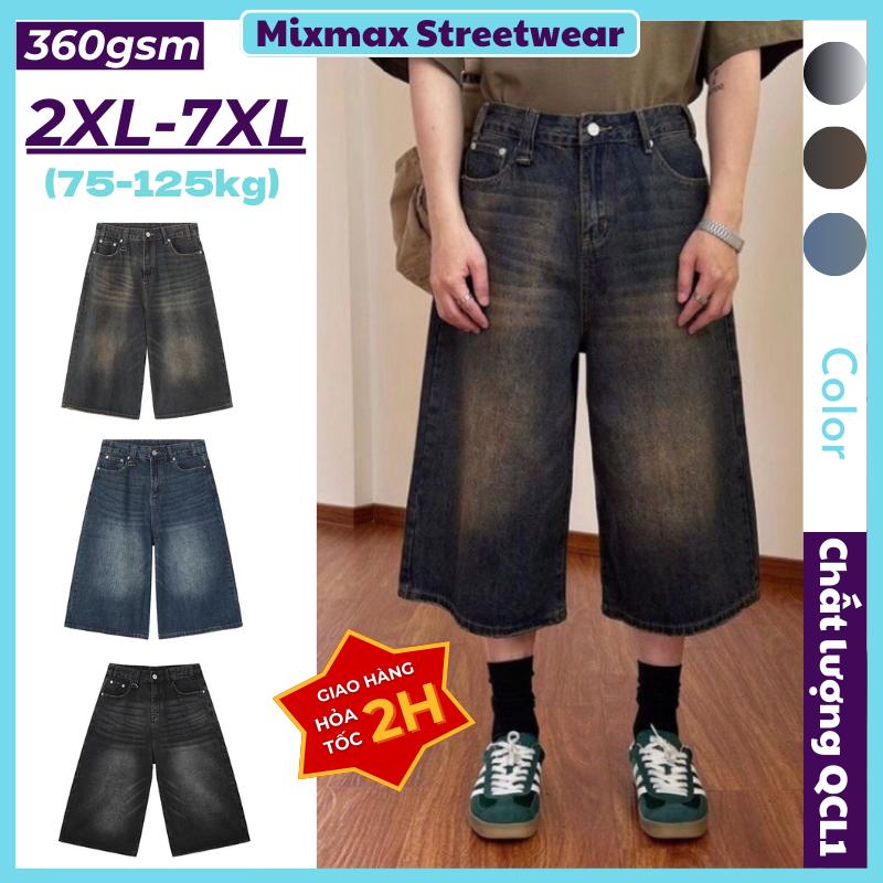  SẴN+ẢNH THẬT-BIG SIZE Quần short bò jeans ống rộng oversize dáng lửng qua gối 360gsm Dirtywash màu retro hiphop unisex