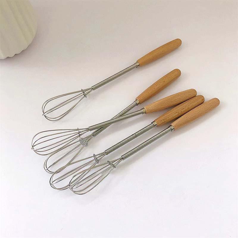 Máy đánh trứng mini cán gỗ, thép không gỉ, dụng cụ nhà bếp gia đình, dụng cụ làm bánh.