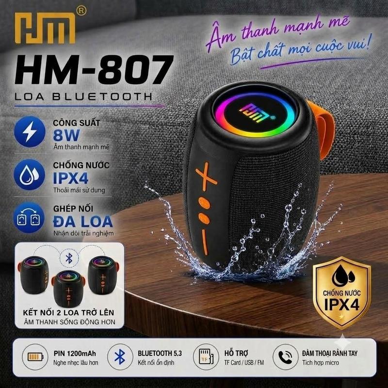 HM-807 Loa Bluetooth Mini 4 Chế Độ LED Chống Nước Siêu Trầm Vừa Tay Công Suất…